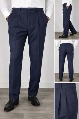 Slates Mens 36x30 Navy Blue Pleated Dress Pants Cuffed Classic Fit